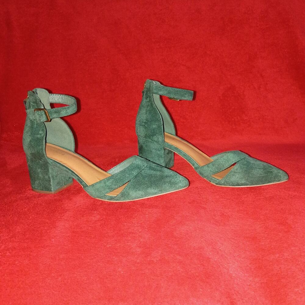 Green Suede Pointed Toe Block Heel Taylor Pumps Women Sz 8.5M Maurices